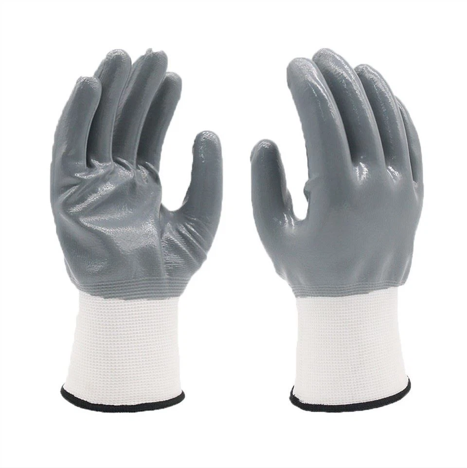 13G witte polyester voering met grijze nitril volledig gecoate afgewerkte handschoenen