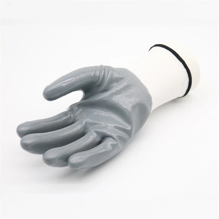 13G White Polyester Liner With Grey Nitrile Full Coated Finished Gloves