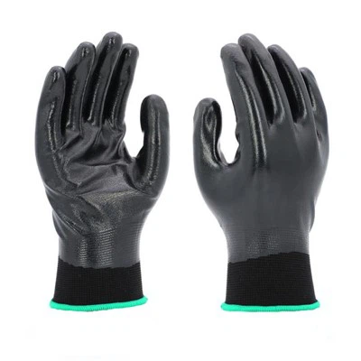 15G volledig gedompelde polyester zwarte nitrilhandschoenen